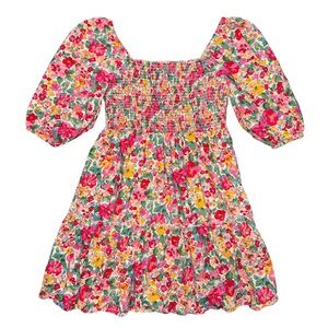 💖 Kings Road Floral Smocked Tiered Mini Dress Cottagecore Romantic Coquette